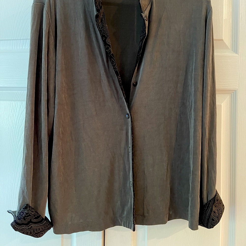 Chico’s Travelers Olive green button front top